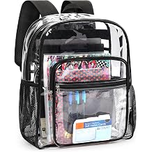 ZORFIN Clear Backpack Heavy Duty for School 18in Transparent PVC Bag with Large Capacity & Reinforced Straps for Men, Women, Boys & Girls - See Through Bookbag for College Workplace Security, Black