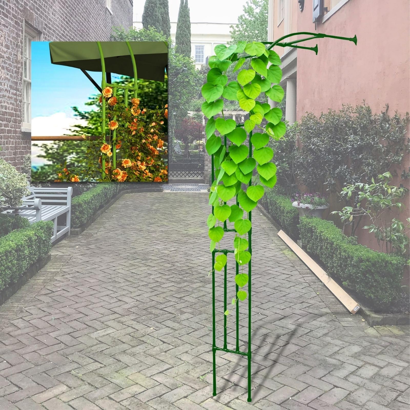 Eisen Gartenbogen Rankhilfe Rankhilfe für Kletterpflanzen 90B x 240H cm Wetterbeständige Outdoor Unterstützung für Rosen, Reben & Gartendekor Grüner Rahmen