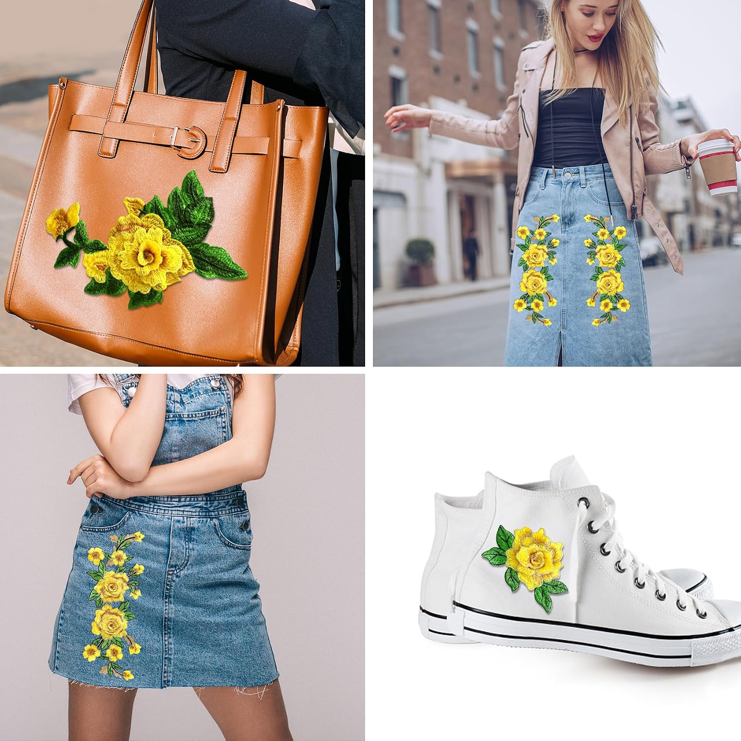 5Pcs Rose Flower Iron On Patches, Yellow Floral Embroidered Patches Applique Sewing Patches for Dress Clothing, Bags, Jackets, Jeans DIY Embellishments Craft Decoration (Need to sew)