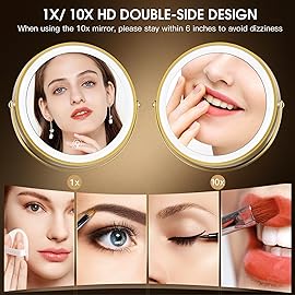 MNIENT Wall Mounted Lighted Makeup Mirror,8 Rechargeable Double-Sided Light up Magnifying Mirror 1x/10x,3 Color Led Vanity Mirror with Lights,Touch Dimmable 360 Rotation-Antique Bronze