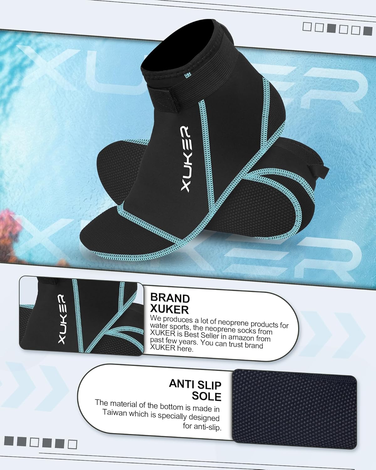 XUKER Neoprene Socks, 3mm Beach Volleyball Sand Soccer Water Wetsuit Socks for Diving Snorkeling Kayaking Paddling - Image 3