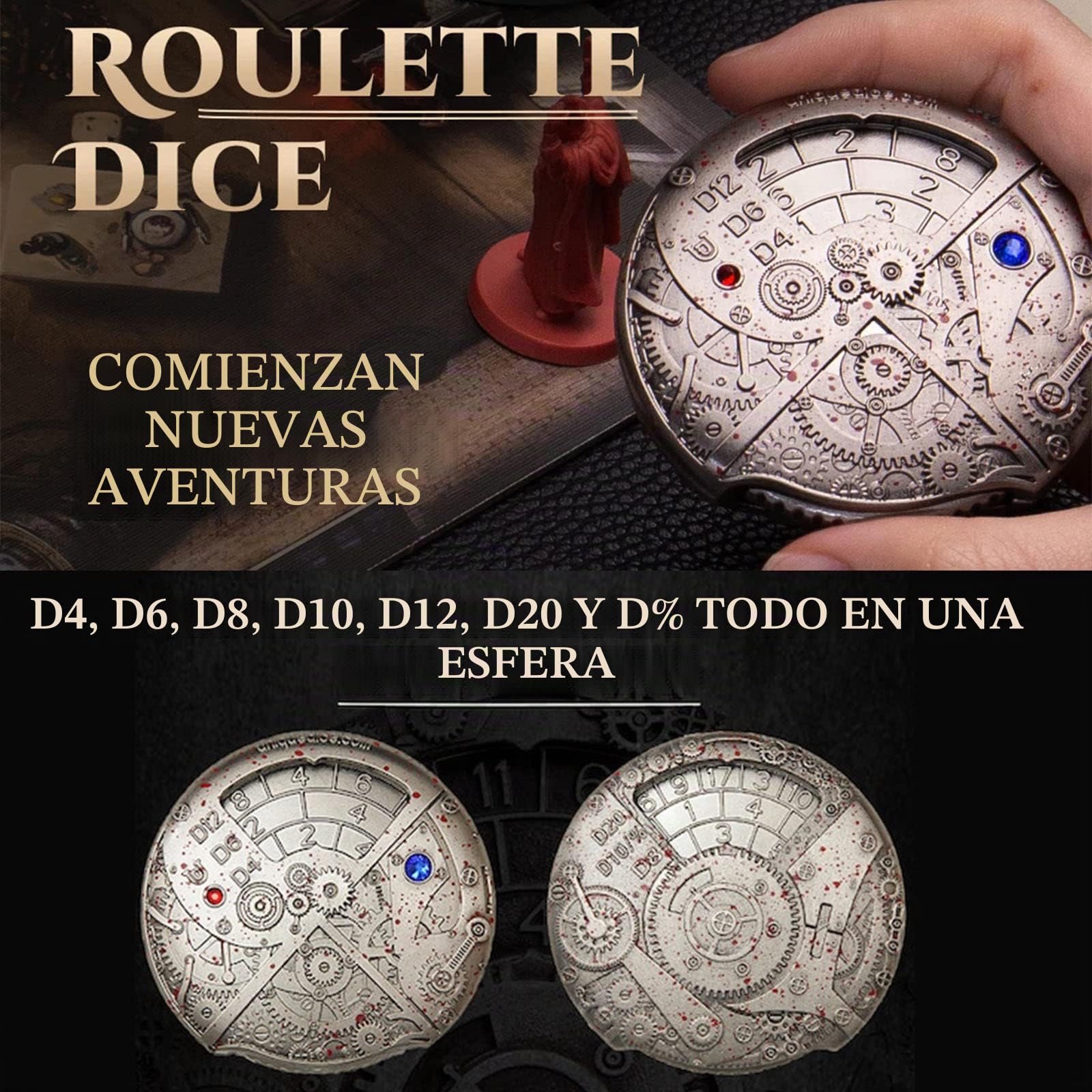 Juego de Dados de Ruleta de Metal únicos, Dados mecánicos, Dados giratorios DND, Dados D&D, Dados Steampunk, Dados Retro D20 Todo en uno, Dados DND D6, D8, D10, D12 para Dungeons and Dragons TRPG