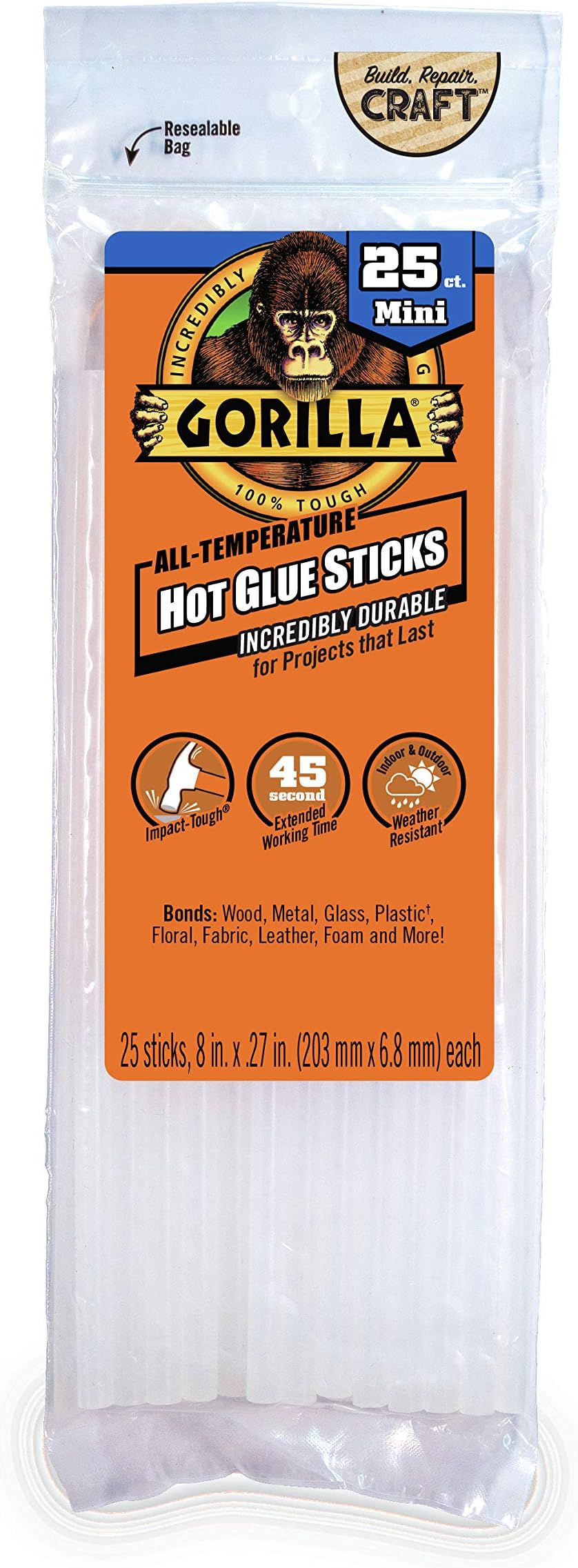 Gorilla Mini Hot Glue Sticks 25-Pieces
