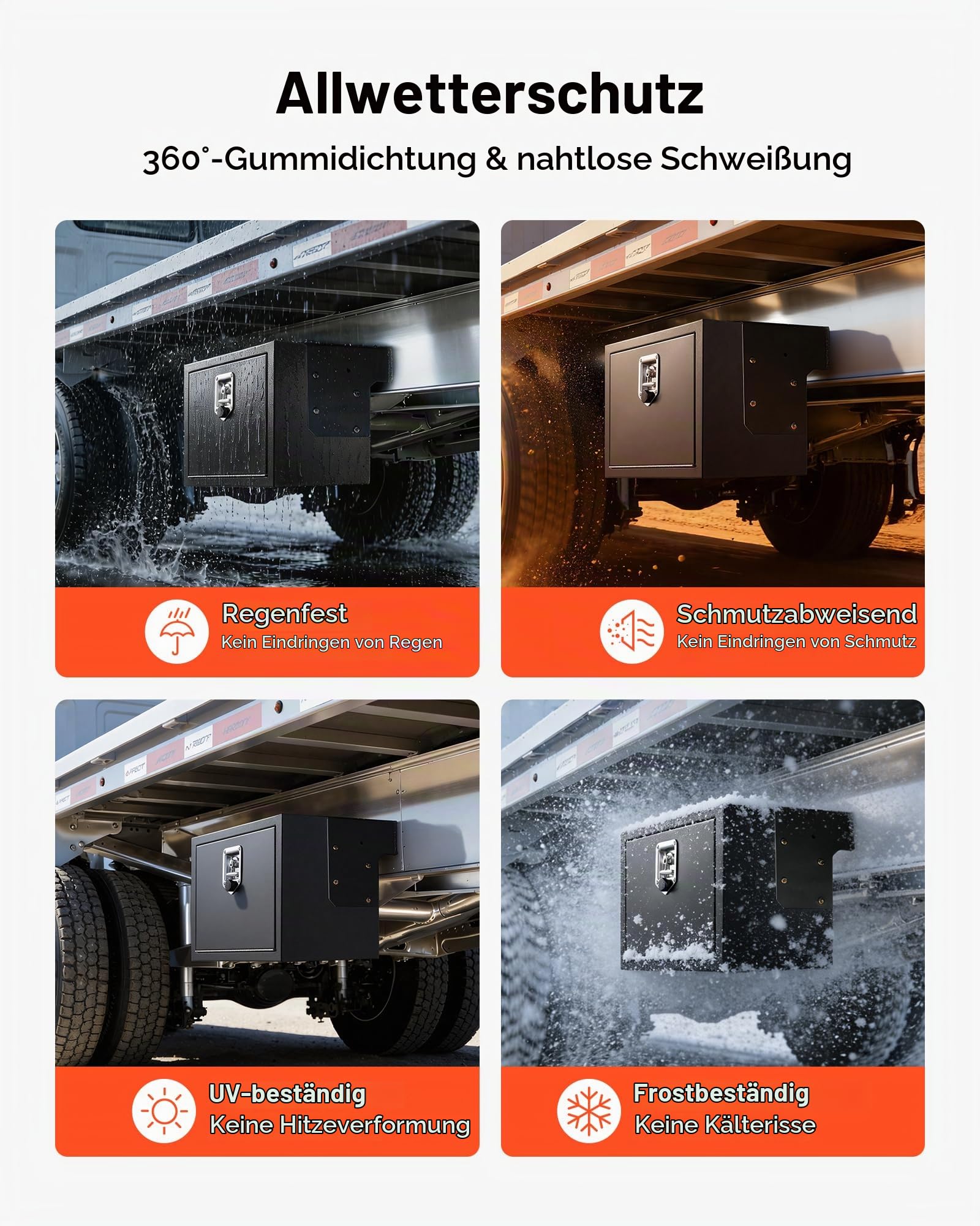 VEVOR Lkw Unterbaubox 609 x 305 x 356 mm Unterflur Staukasten Kaltgewalzter Stahl Wasserdichter Werkzeugkasten mit T-Griff Schloss für Lkw Anhänger Transporter Werkzeugkiste Unterflurkasten Schwarz