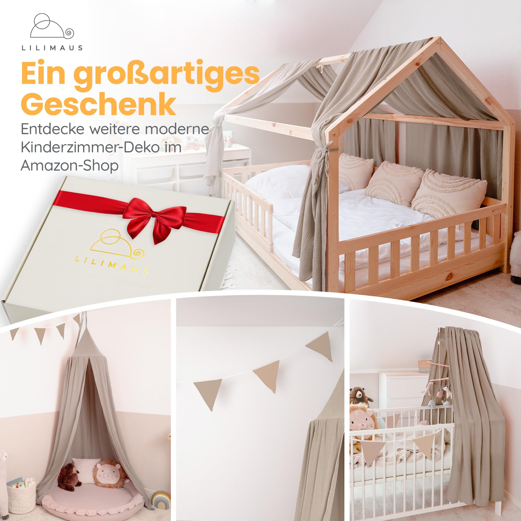 lilimaus Hausbett Himmel [in 12 Farben] Betthimmel Hausbett aus 100% Baumwolle Musselin - Stoffhimmel für Hausbett Deko Mädchen & Jungen - Himmel für Hausbett Kinder - Bett Vorhang Kinderbett