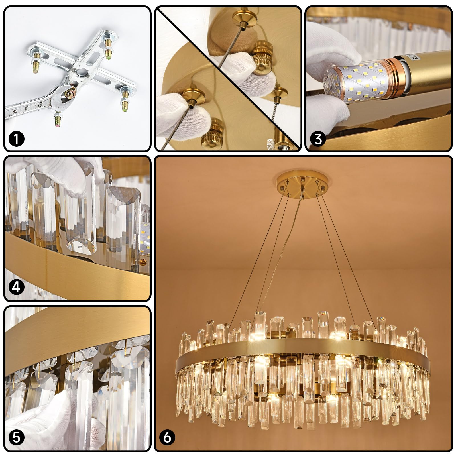Lampadario moderno di cristallo a sospensione d'oro, lampada di cristallo a sospensione rotonda, 20xE14 lampada a sospensione per soggiorno, sala da pranzo, camera da letto, Φ80cm