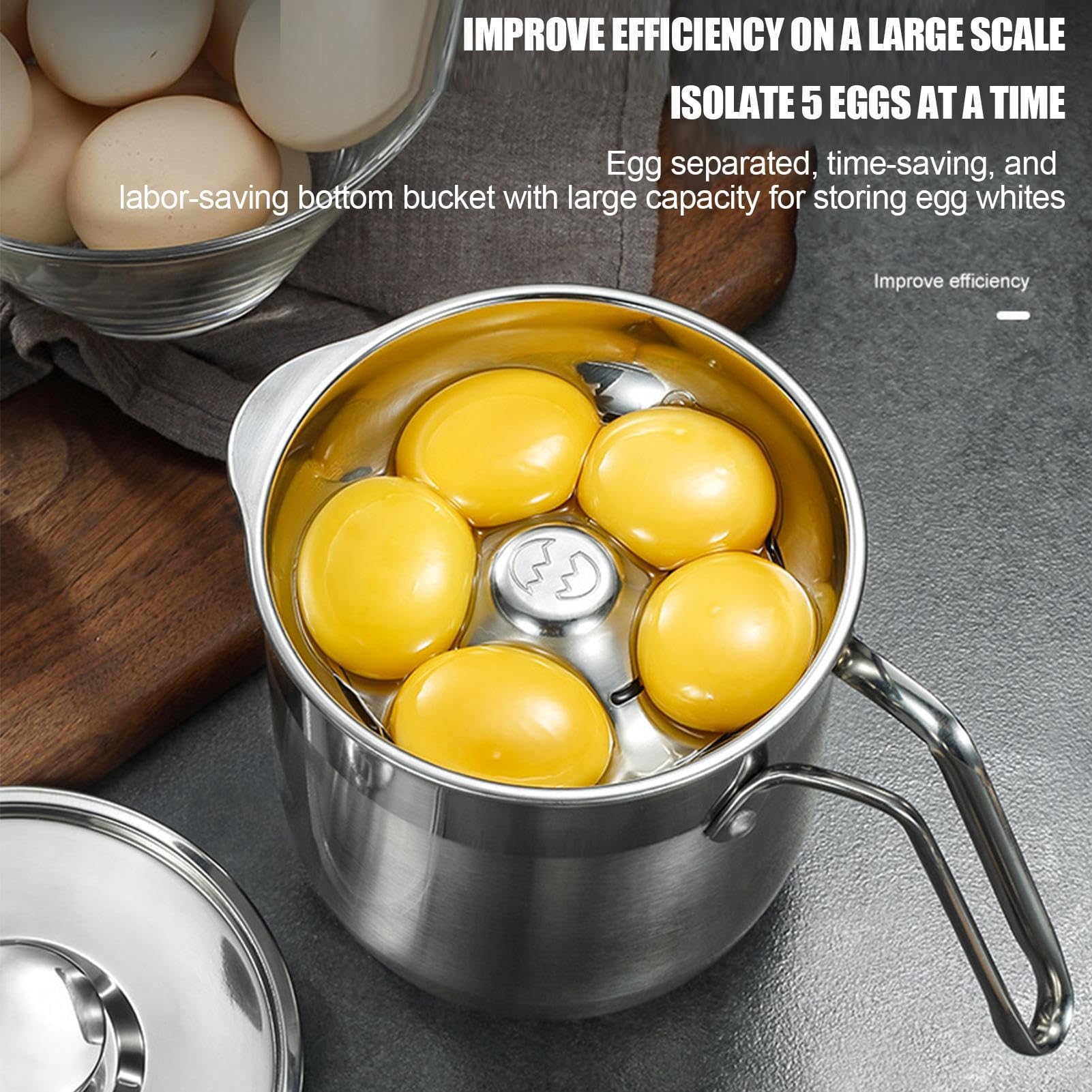 Eiweiß-Trenner, Eiweißtrenner für Eigelb, Eiweiß-Trenner aus Edelstahl, große Kapazität mit Deckel und Griff, für Baiser, Kuchen, Küche