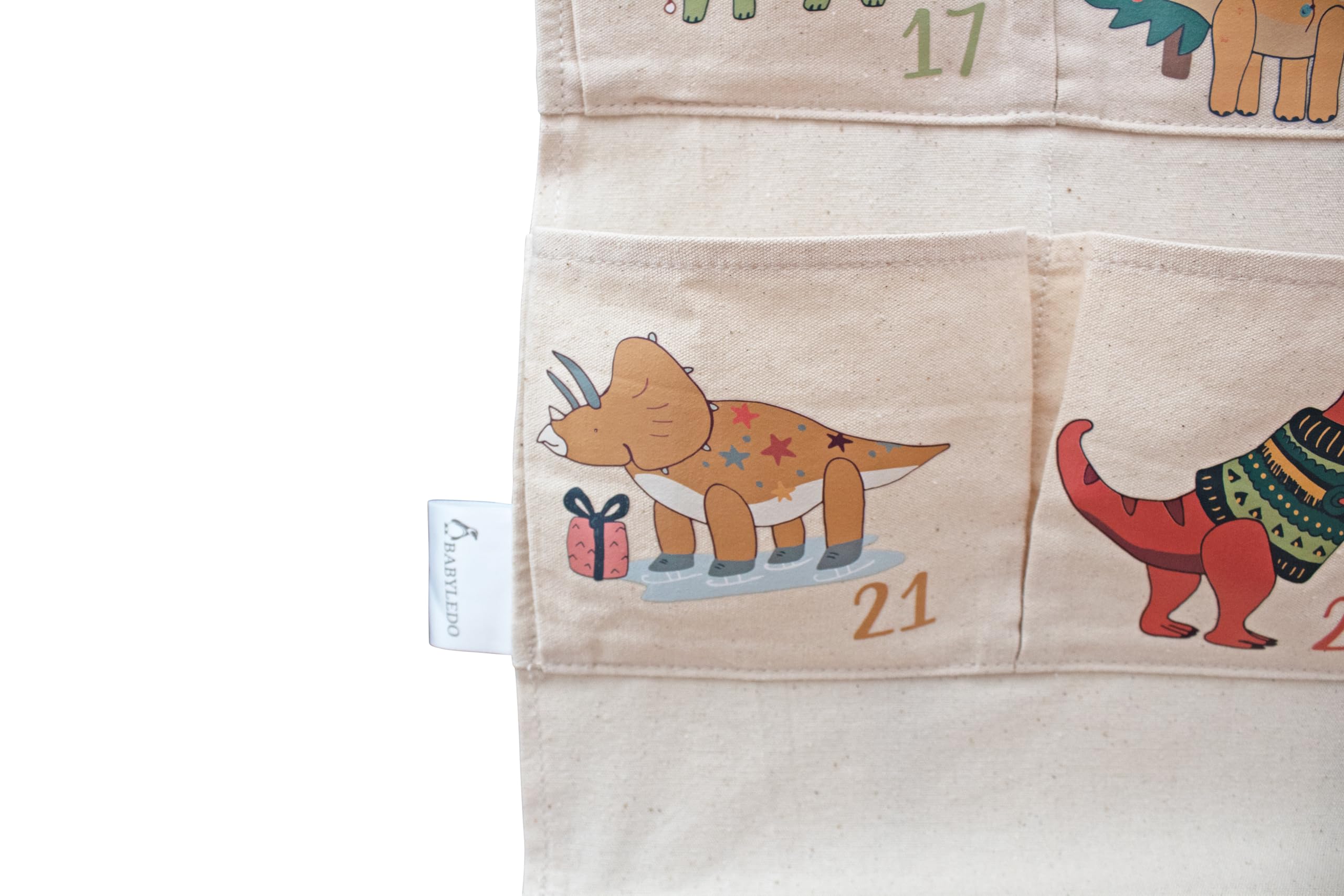 Adventskalender zum Befüllen, Kinder, Stoff, Alternative zu Tüten, groß xxl, Holz, Idee für Weihnachten 2025, hängend, Wandkalender, Wandteppich, wiederverwendbar, für Mädchen Jungs [Dinosaurier]