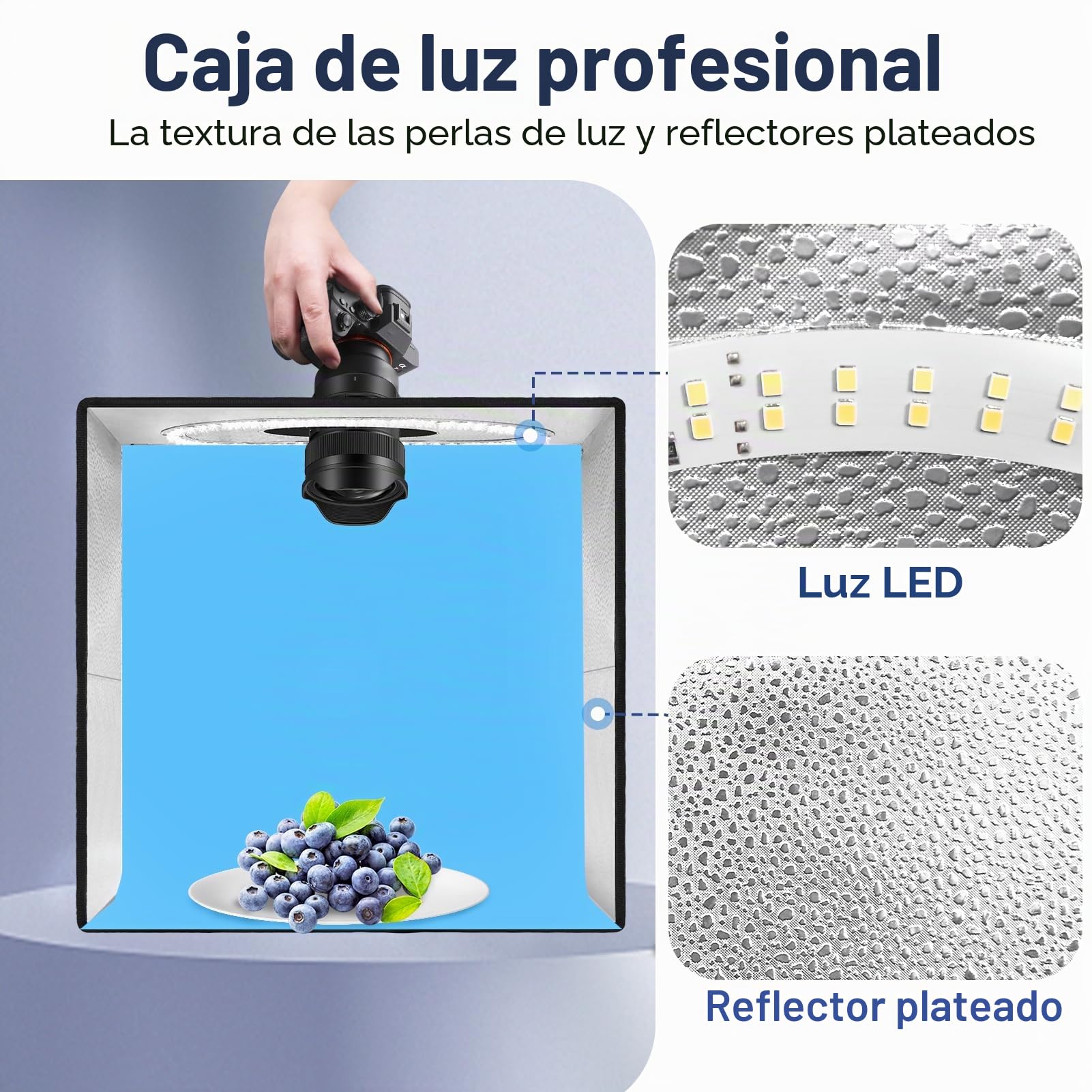EMART Caja de Luz para Fotografía 40x40cm, 144 Cuentas LED y Fondo Impermeable de PVC de 6 Colores, Plegable Estudio Portatil, Ideal para Fotografico Objetos Pequeños como Joyas