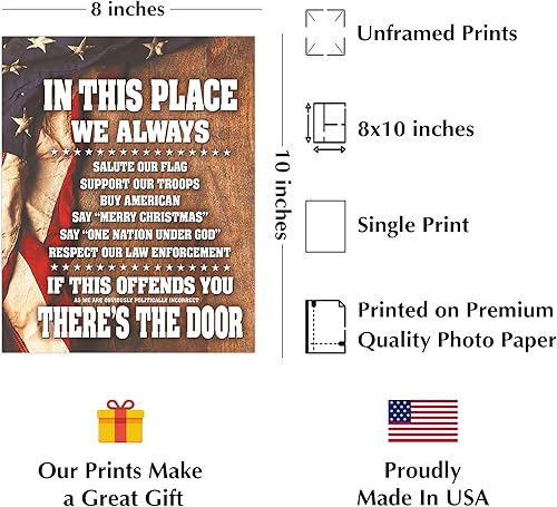 Miniatura 2 de "In This Place-We Salute the Flag & Support Our Troops"-8x10" Wall Decor Print-Ready to Frame. Pro-American, Patriotic Decor for