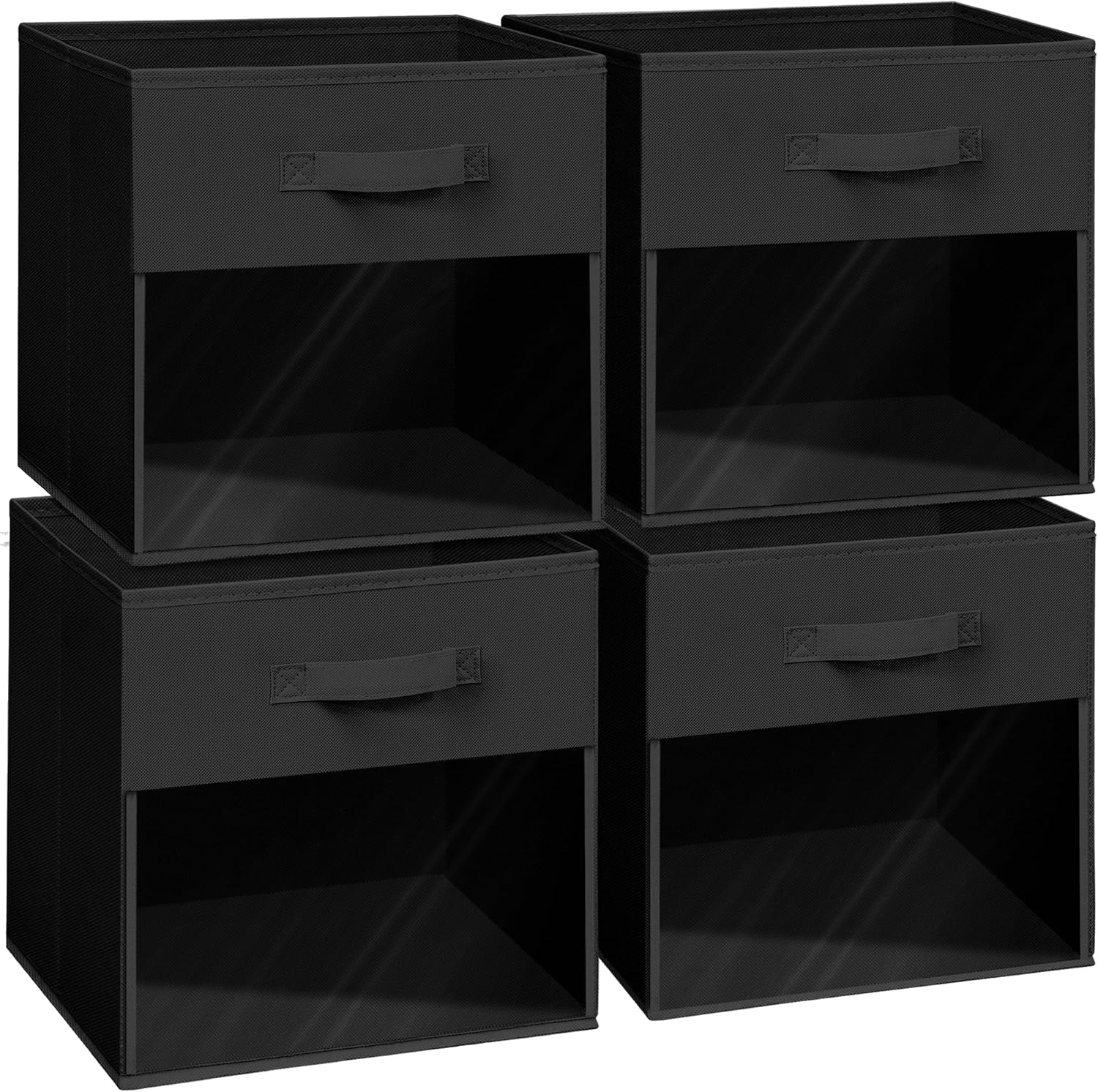 Easi 13 inch Cube Storage Bins, 6 Pack Collapsible Storage Cubes With Window, Clear Cubby Storage Bins for Shelves, Large Closet Storage Baskets Cubes Organizer for Home Organization, Beige