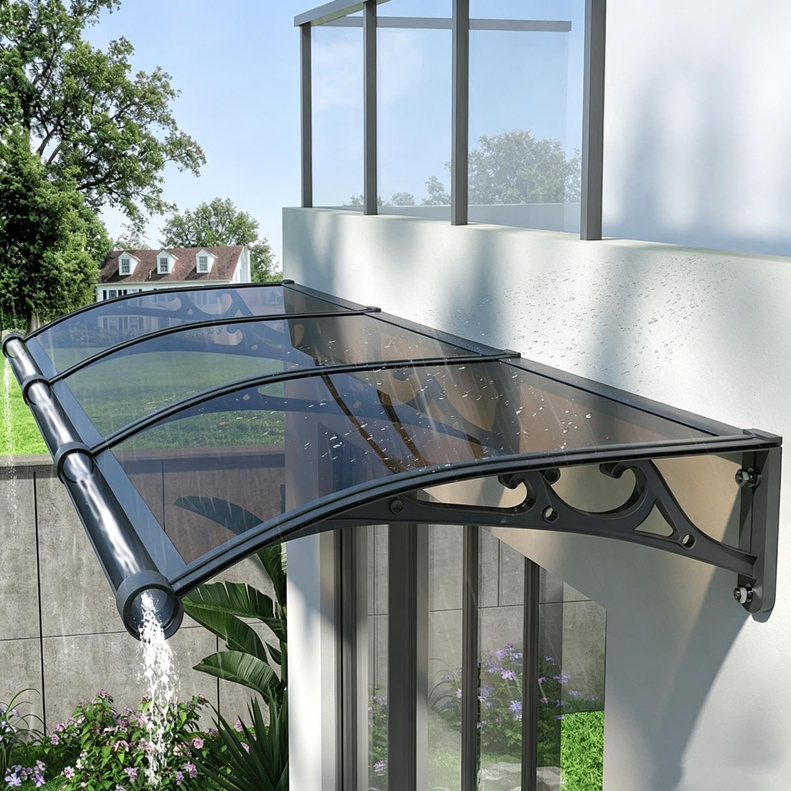 Markiza balkonowa, osłona przeciwdeszczowa balkonowa ze stopu aluminium | 60 x 200 cm, 80 x 200 cm, 100 x 200 cm, konstrukcja z poliwęglanu, duża nośność (80 x 120 cm/32 x 48 cali)