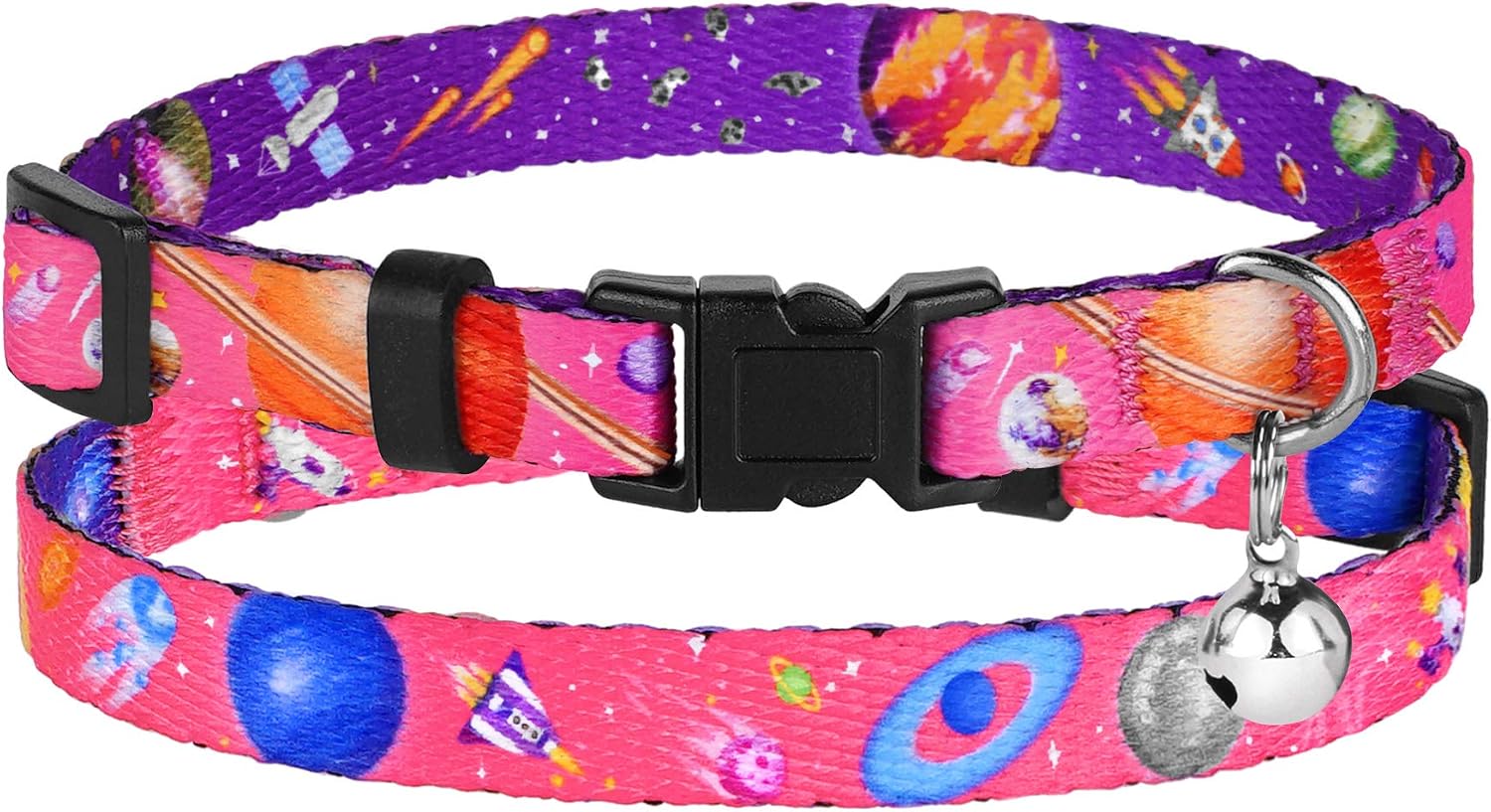 CollarDirect Galaxy Cat Collar with Bell Space Pattern 2PCs Adjustable Safety Breakaway Collars for Cats Kitten Black Pink Blue (Blue + Pink)