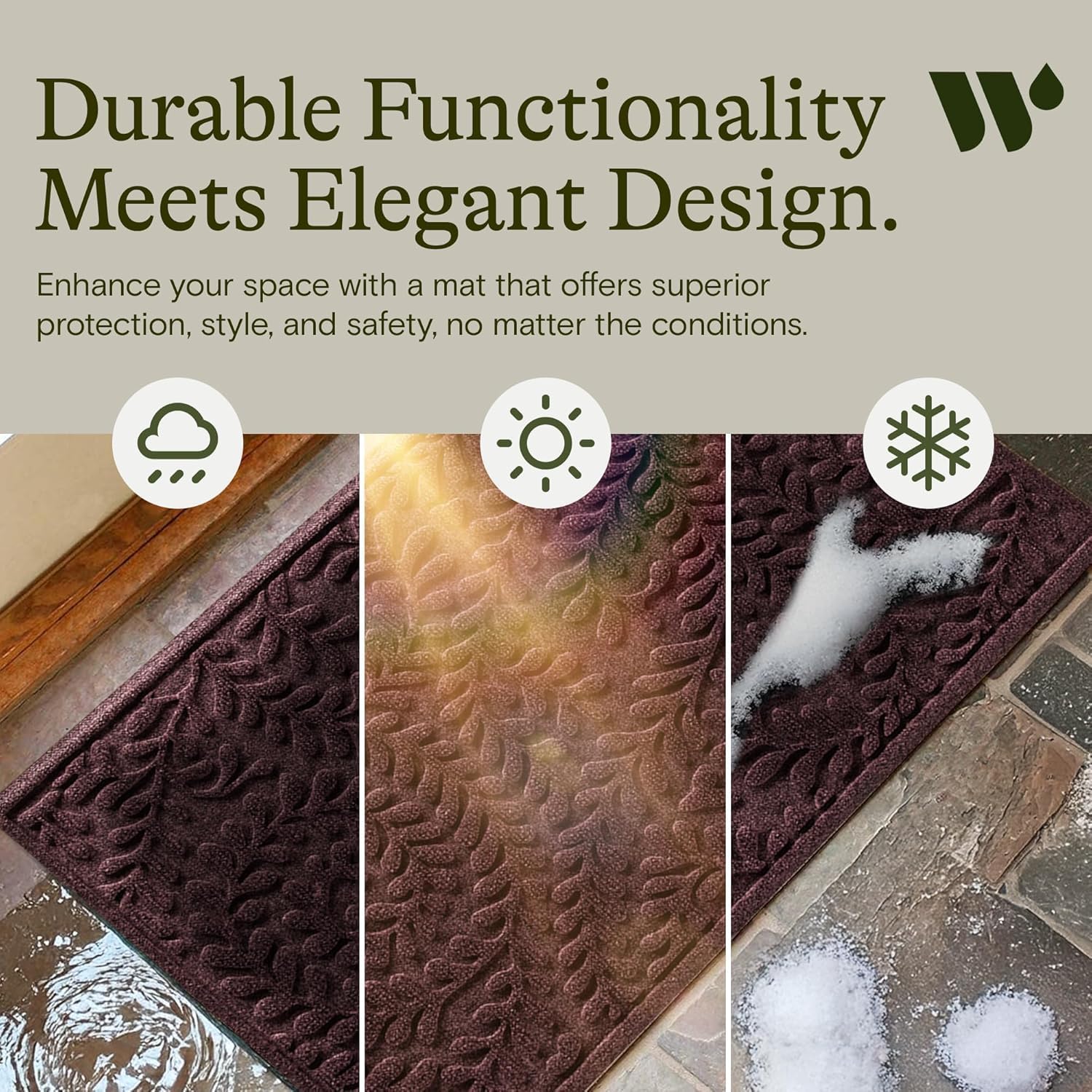 WaterHog Boxwood Front Door Mat Indoor Outdoor Entrance, Absorbent All-Weather Doormat with Non-Slip Rubber Backing, Dirt & Moisture Trapper, Low Profile & Easy Clean, Made in USA, 23"x36" Bordeaux