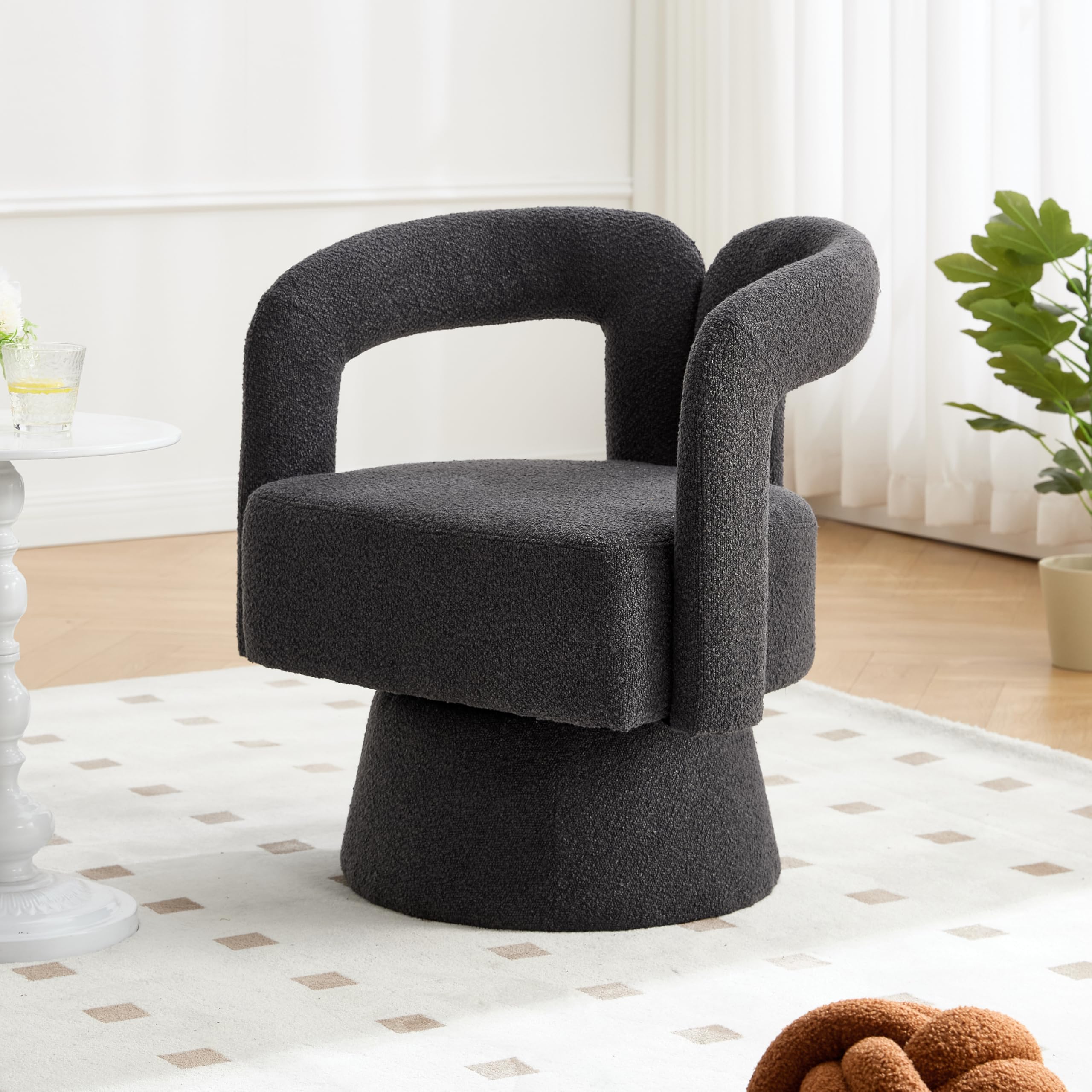 MURUL 360 Grad drehbare Kuschelfass-Akzentstühle, runde Sessel mit breiter Polsterung, Flauschiger Stoffsessel für Wohnzimmer, Schlafzimmer, Büro, Warteräume, Dunkelgrau
