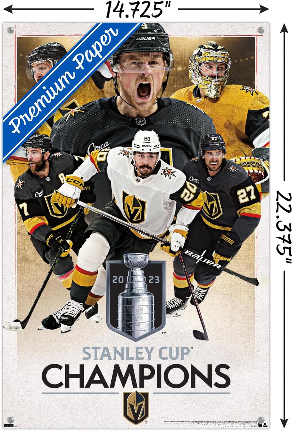 Trends International NHL Vegas Golden Knights - 2023 Stanley Cup Champions Wall Poster, 14.72" x 22.37", Premium Poster & Push Pin Bundle