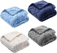VitalCozy 4-Pack 3D Plush Fleece Baby Blankets 30x40" Soft Warm Swaddling Set for Newborns Infants Toddlers Boys Girls Blue
