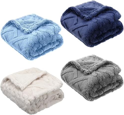 VitalCozy Juego de 4 Mantas de Felpa Suave para Bebé 30" x 40" 3D de Peluche Cálido Mantas de Envoltura para Dormitorio para Niños Pequeños, Niñas,