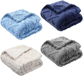 VitalCozy Juego de 4 Mantas de Felpa Suave para Bebé 30" x 40" 3D de Peluche Cálido Mantas de Envoltura para Dormitorio para Niños Pequeños, Niñas, Infantes, Lactantes y Recién Nacidos (Juego Azul)