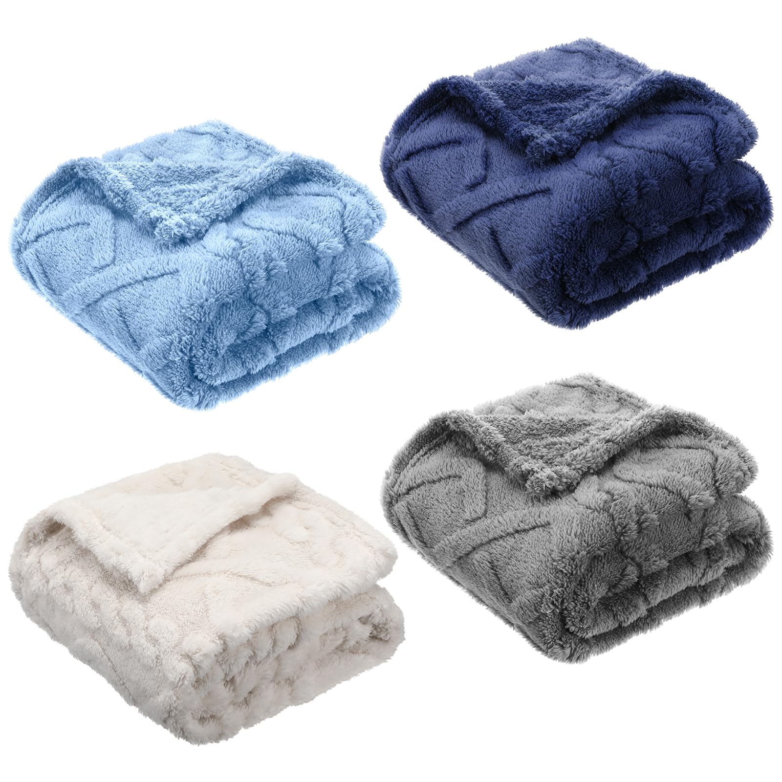 4 Pcs Fleece 30" x 40" 3D Fluffy Baby Blanket for Boys Nursery Little Girl Infant or Newborn Receiving Swaddling Blankets(Blue Set)