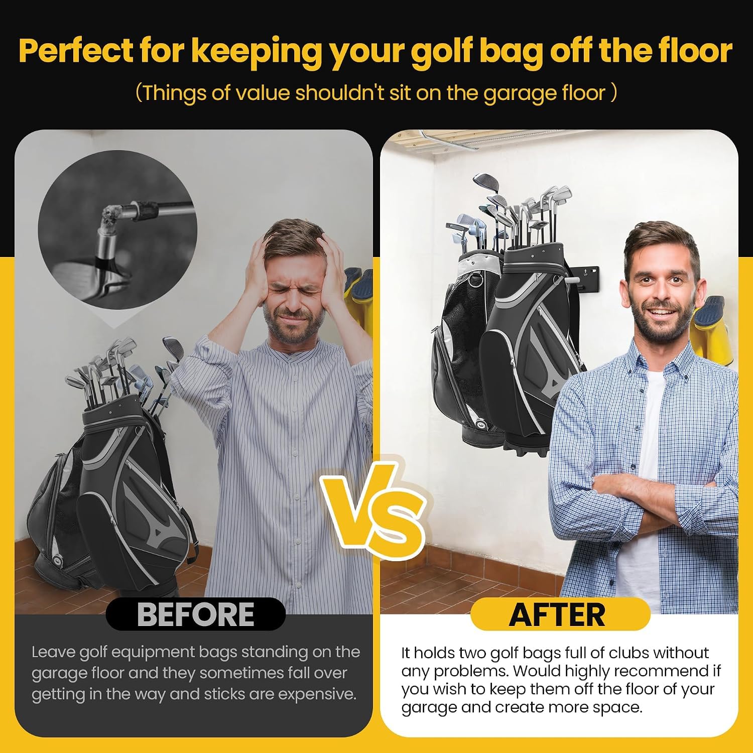 Golftaschen-Aufbewahrungsregal für Garage, Wandhalterung, Golftaschen-Organizer, Golfschlägerregal für Garage, Golftaschen-Aufhänger/Halter, Haken, Golf-Aufbewahrungssystem und Zubehör (2