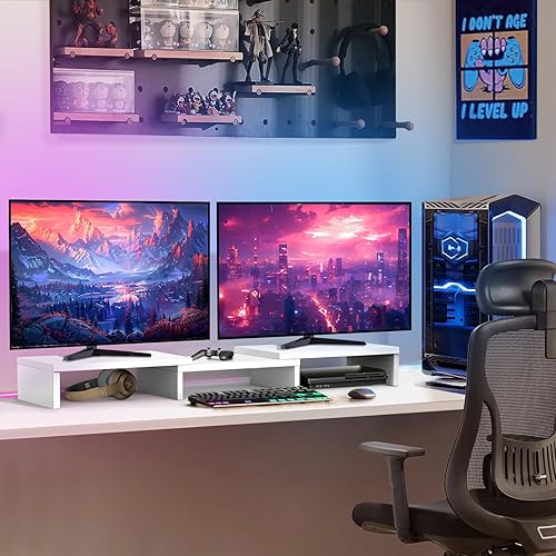 Miniatura 9 de TAVR Furniture Dual Monitor Stand Riser, Computer Monitor Stands for 2 Monitors, Extra Long Multifunctional Desktop Organizer Riser for Computer,