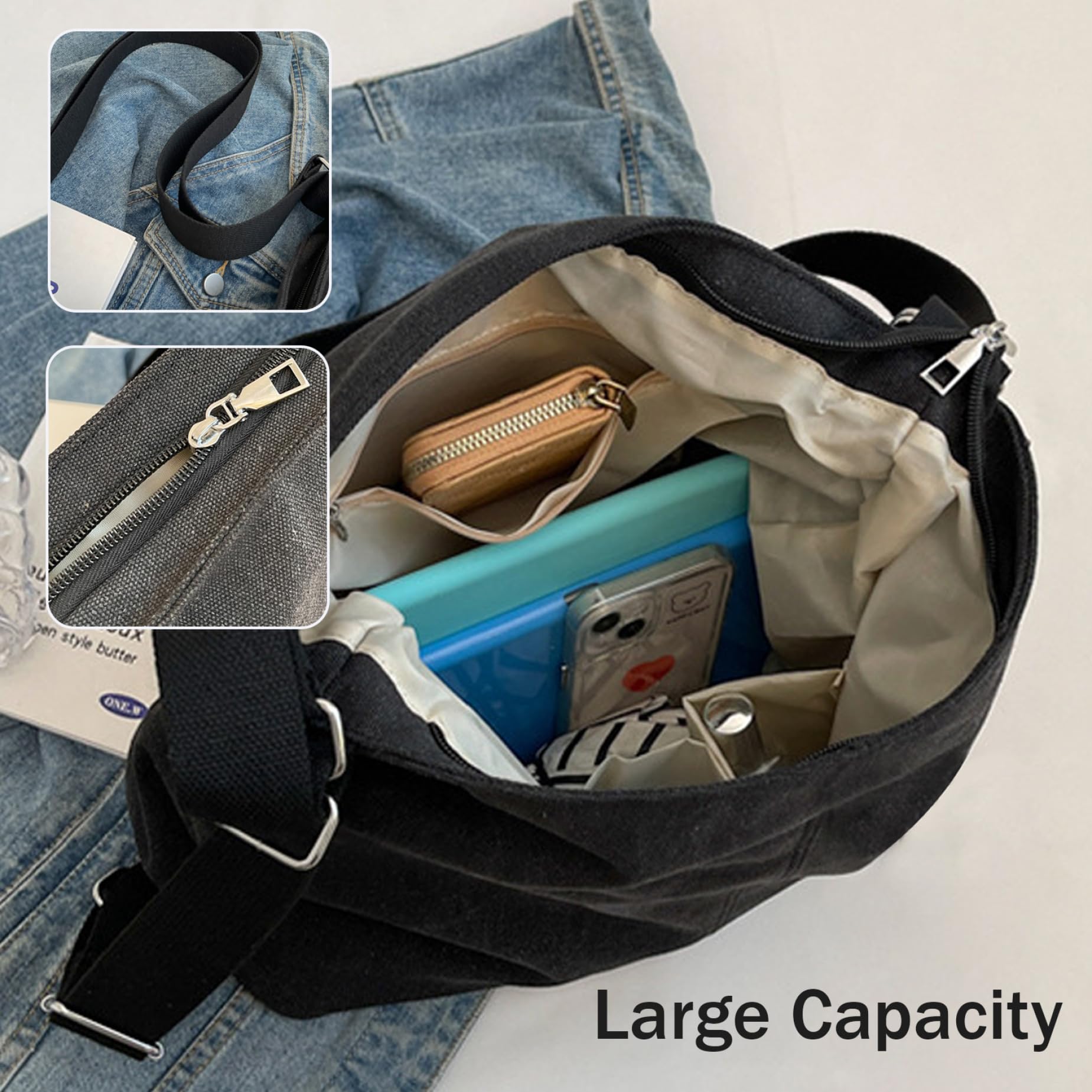 Sac à Dos Convertible, Sac fourre-Tout à Toile de capacité, bandoulière Crossbody/épaule/Portable Convertible, glissière Vintage en Toile, Sac à Dos Convertible