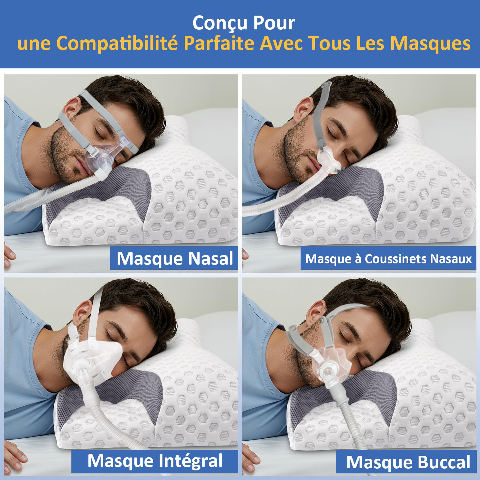 CPAP Oreiller Cervical Memory Foam, Oreiller Orthopédique Ergonomique, Oreiller Contre l'apnée du Sommeil, Parfait pour Tous Les utilisateurs de Masques CPAP