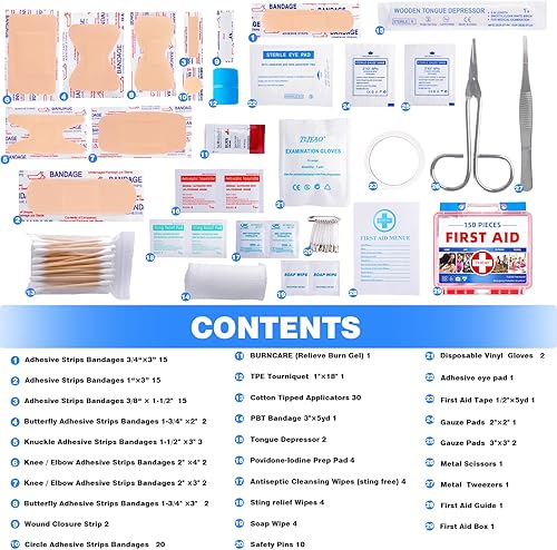 Miniatura 2 de Mini kit de primeros auxilios  Kit médico de emergencia de 150 piezas para el hogar, coche, viajes, camping, camión, senderismo, deportes, oficina,