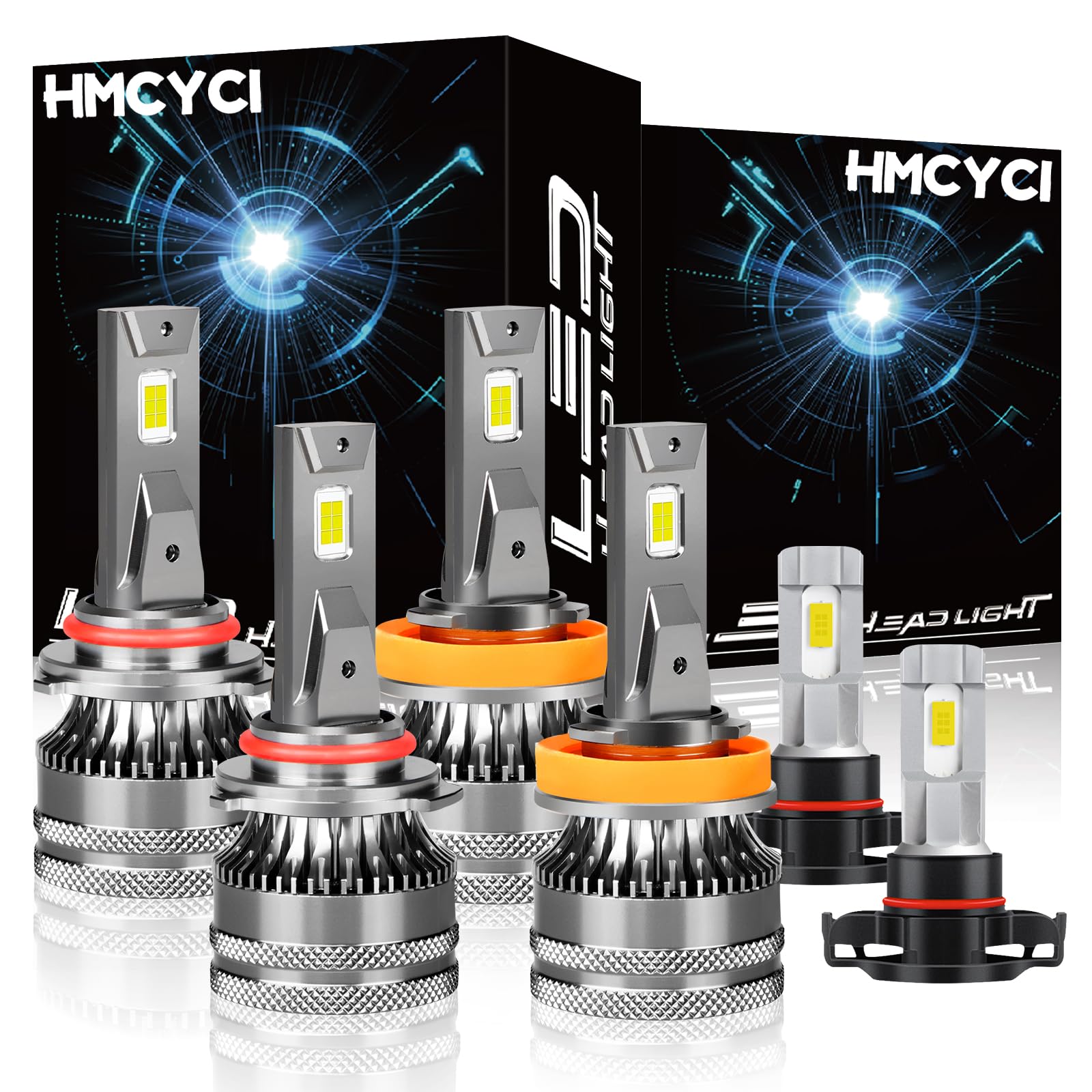 HMCYCI Led Headlights Bulbs Combo Fit for Chevy Silverado 1500 2500 3500 HD (2007-2015), 9005 High Beam + H11 Low Beam + 5202 Fog Lights,Super Bright 6500k Cool White, Plug and Play, Pack of 6