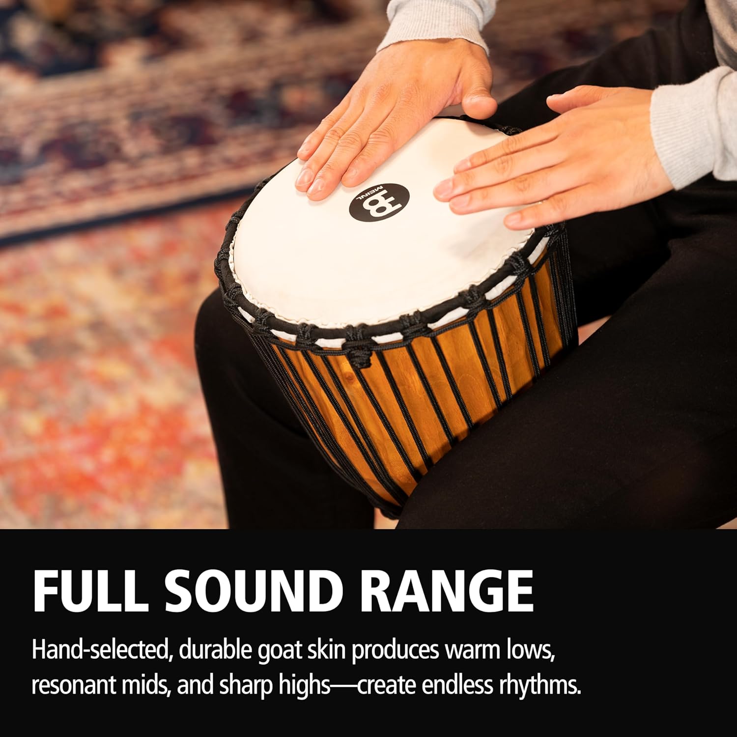 Meinl Percussion Djembe Drum African Hand Drum Instrument for Adults — NOT MADE IN CHINA — Mahogany Wood / Natural Head 10" x 20"