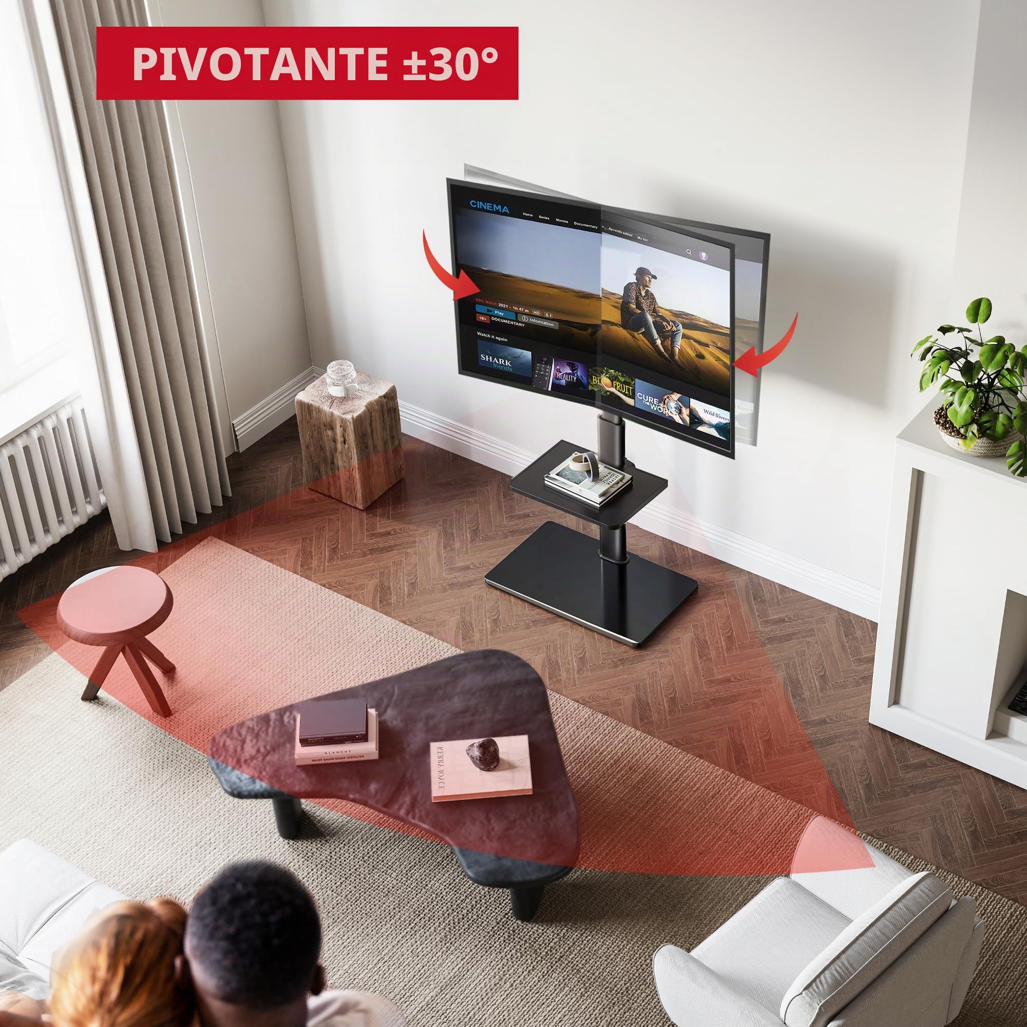 AOKCOS Supporto TV da Pavimento Inclinabile per 32-55-70 Pollici, Girevole & Altezza Regolabile, VESA 400x400mm 40kg