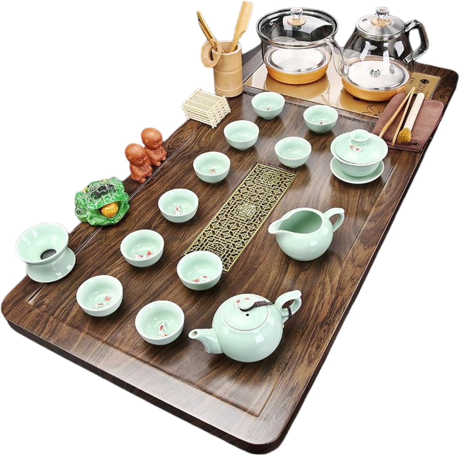 MOYEE 整套茶具套装 Fully Automatic Tea Set,全自动底部上水烧水壶一体大茶盘 Chinese Gongfu Tea Tray 家用客厅玻璃泡茶台 A1573