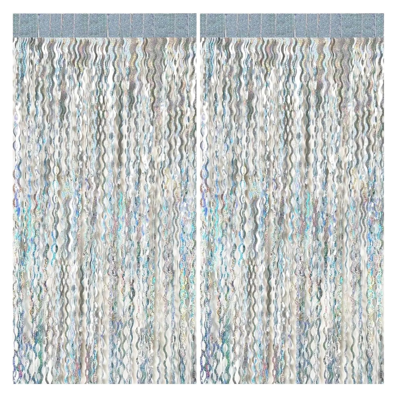 EnxJire Fringe Backdrop Curtain Streamers Fringe Backdrop Tinsel Foil Curtains Wavy Curtain Photo Booth Props for Wedding Decor(Color 11)