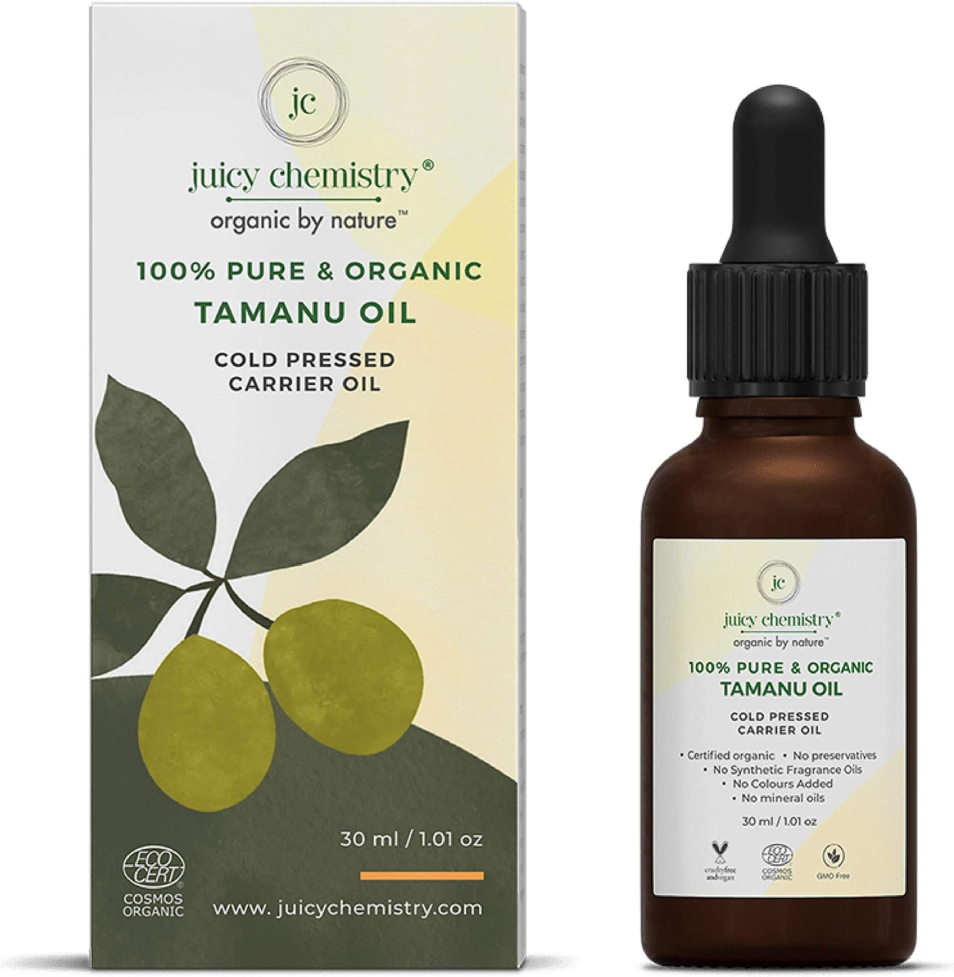 Juicy Chemistry Organic Cold Pressed Tamanu Seed Oil, 30 Ml