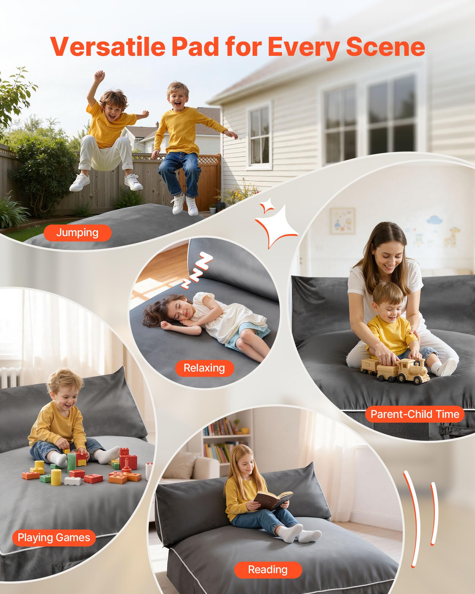 VEVOR Crashpad 150 x 137 cm, Kindermatte mit Schaumstoffblöcken & Waschbarem Bezug, Weiche Schaumstoff-Landezone, Riesenkissenmatte, Ausstattung für Sinnesräume zum Springen Entspannen Spielen