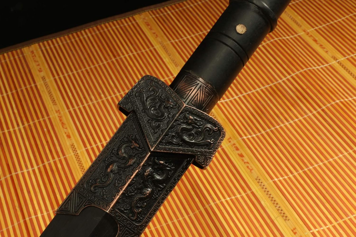 42' FULL TANG DAMASCUS FOLDED STEEL BLUE BLADE CHINESE HAN SWORD Handle Bamboo fixed