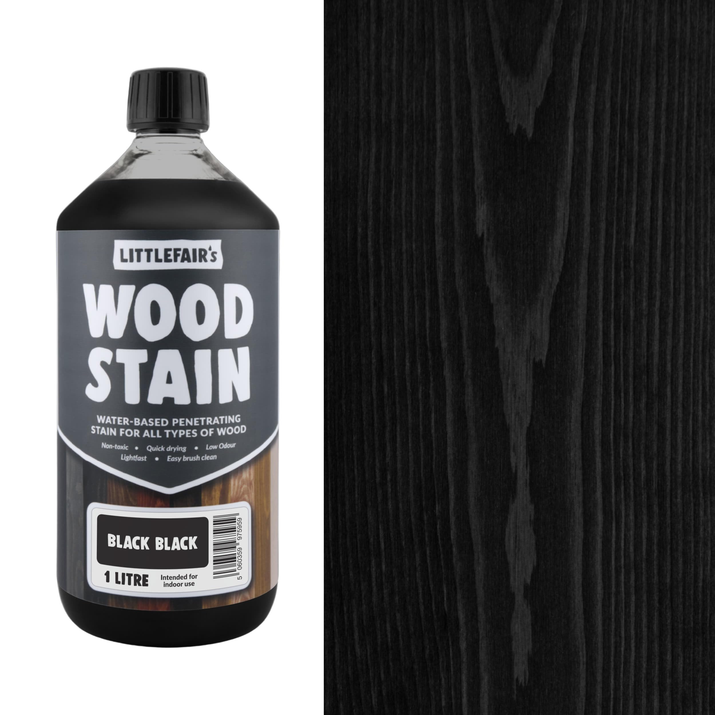 Littlefair's Wood Stain Water-Based - (Black Black) – Non-Toxic, Eco-Friendly & Quick Drying - Easy-to-Apply, Concentrated Formula for All Indoor & Outdoor Wood – 1 LTR