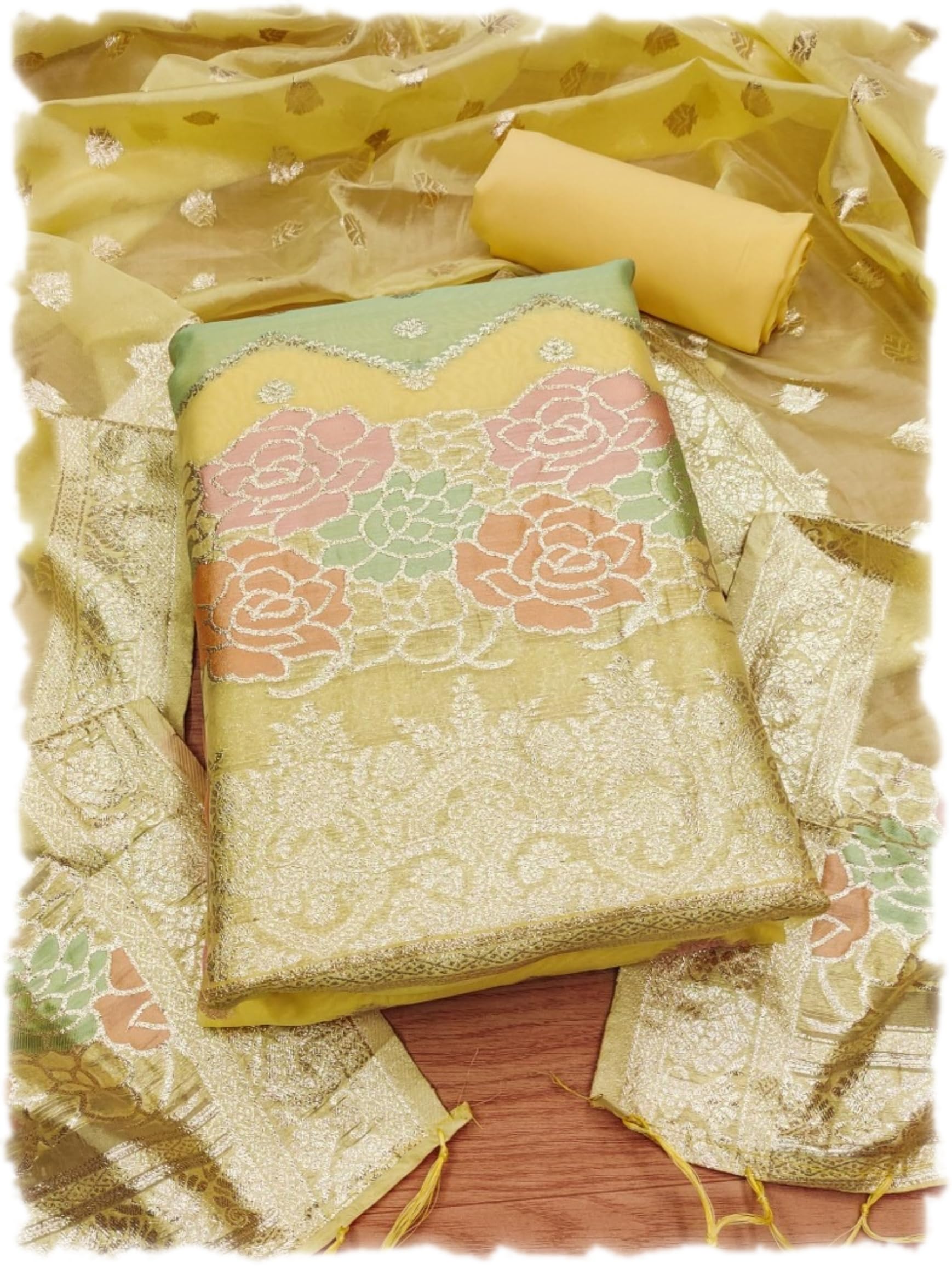 shantvan gallery Banarasi Organza Cut Paste Suit Set with Silk Jacquard Dupatta, Heavy American Crape Bottom, 2.5 Meter,-picture-28