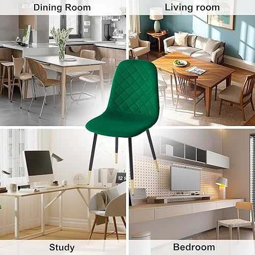 Miniatura 6 de Juego de 2 sillas de comedor de terciopelo verde, sillas tapizadas de cocina y comedor con patas de metal, sillas decorativas modernas de mediados