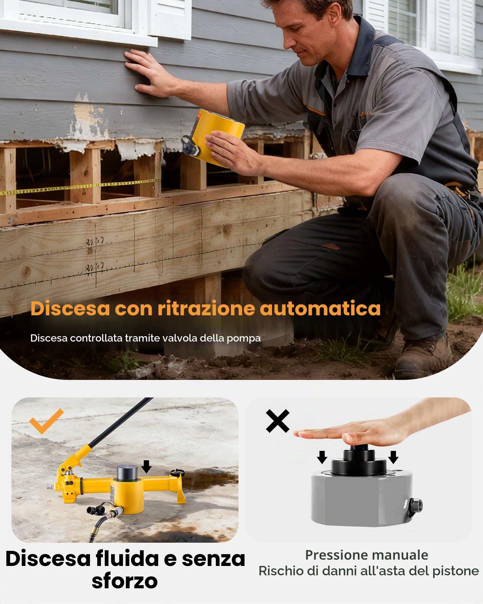 VEVOR Cilindro idraulico a pistoni da 50 tonnellate con corsa di 50 mm, cilindro idraulico a pistoni in metallo pieno a semplice effetto, sollevamento rapido, per industria, carrozzeria