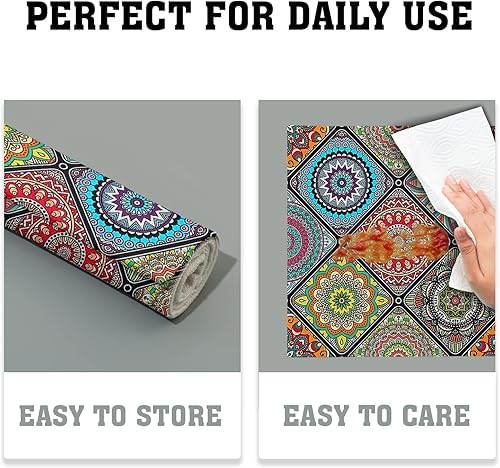 Miniatura 6 de Giwawa Juego de 4 manteles individuales con diseño tradicional étnico mexicano con cuadros geométricos, flores bohemias, lavables, juego de 4