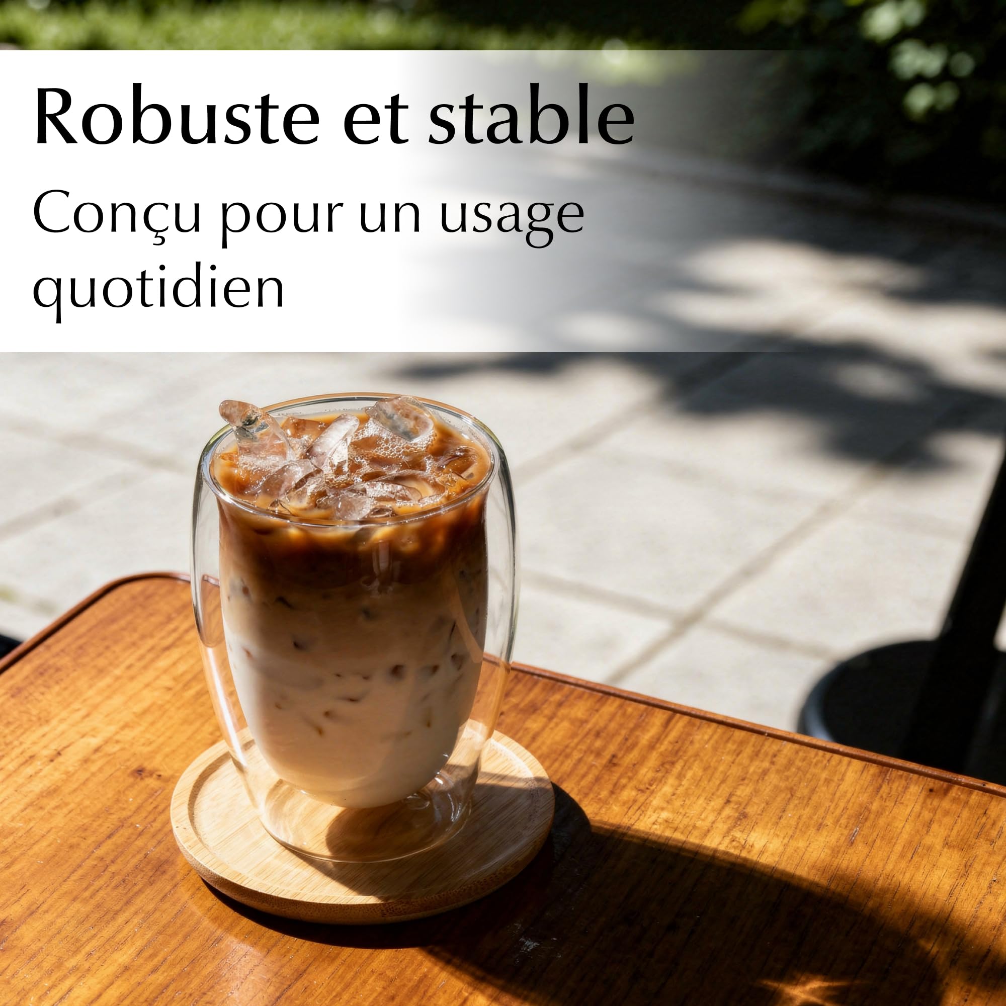 MIAMIO - Lot de 6 verres à latte macchiato/verres à café double paroi/sans anse/avec soucoupe/verre/paroi épaisse/en verre borosilicaté (350 ml)