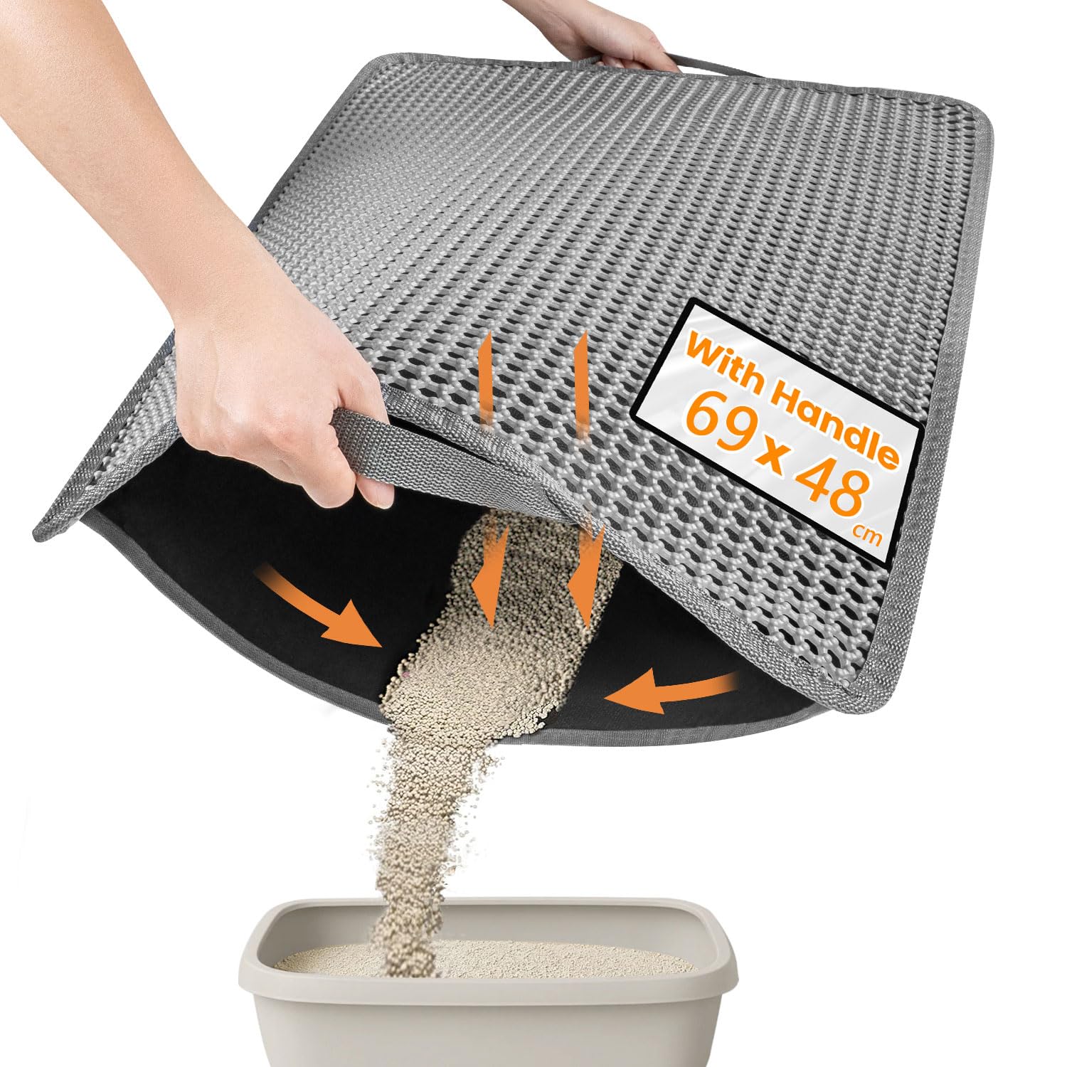 Conlun Cat Litter Mat,69x48 cm Upgrade Super Waterproof Back Layer Litter Box Mat, Non Slip, Durable, Soft on Paws Kitty Trapping Matt Gray