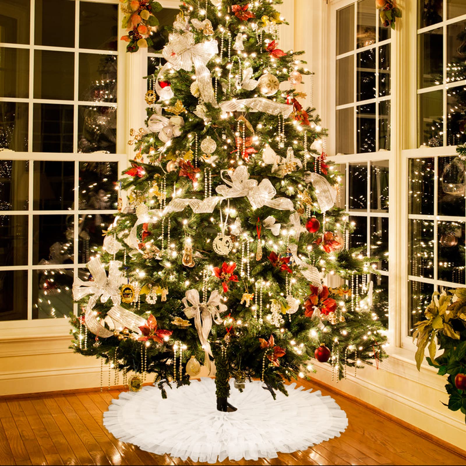 Amidaky Christmas Tree Skirt White Mini 30 inches Cute Modern Xmas Tree Skirt Clearance for Xmas Party Holiday Decorations