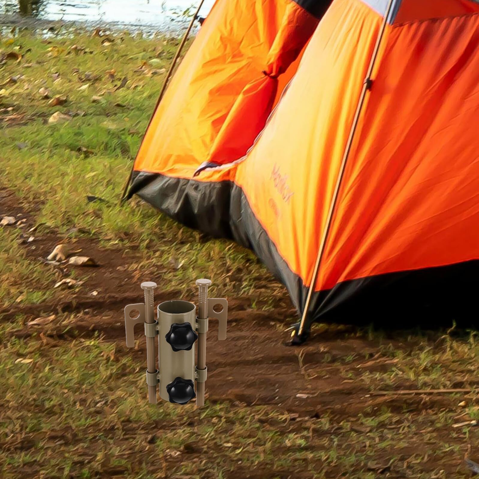 GARVALON Verstellbare Zeltstangenhalter Aluminium Camping Heringe 6 Stück mit Hammer Heringzieher für Zeltstangen Stabilisierung Outdoor Camping