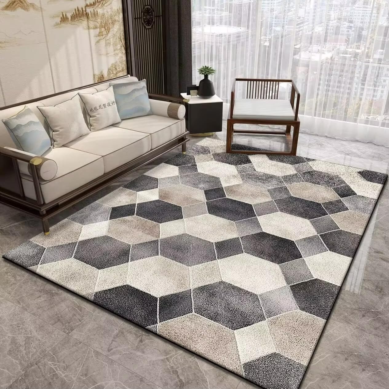Tapis salon géométrique doux grand format 180x270 antidérapant pour maison