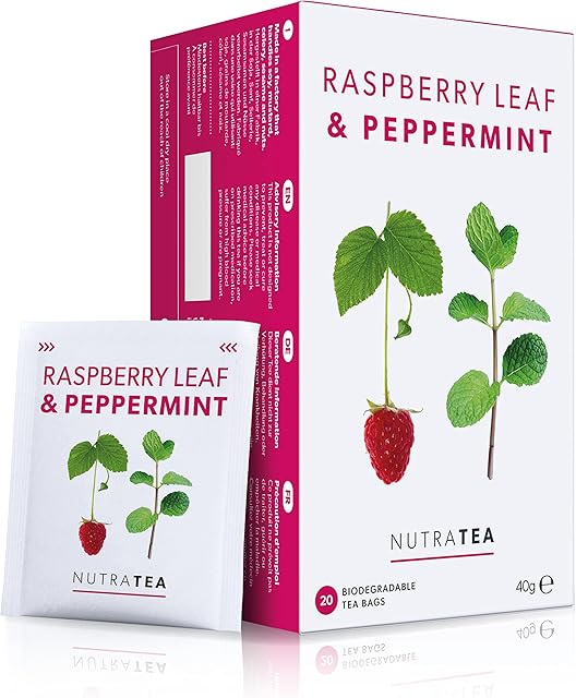 Nutra Tea - Raspberry Leaf & Peppermint Tea - Raspberry Leaf Tea For Pregnancy & Expectant Mothers - 40 Tea Bags - Herbal Tea - (2 Pack)