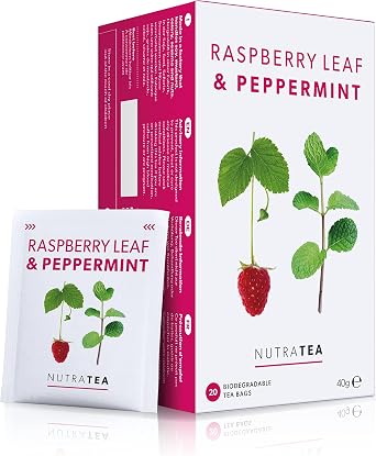 Nutra Tea Raspberry Leaf & Peppermint Tea | Raspberry Leaf Tea For Pregnancy & Expectant Mothers - 20 Individually Wrapped Bags - Herbal Infusions 1 Pack