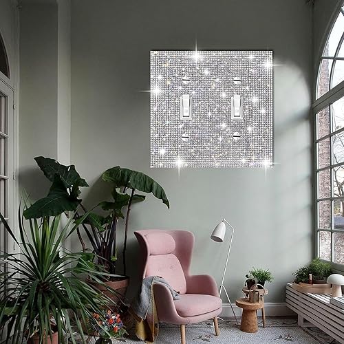 Miniatura 10 de 2 cubiertas de salida de diamantes de imitación plateados brillantes, placas de pared, cubierta de interruptor de luz, cubierta de salida de